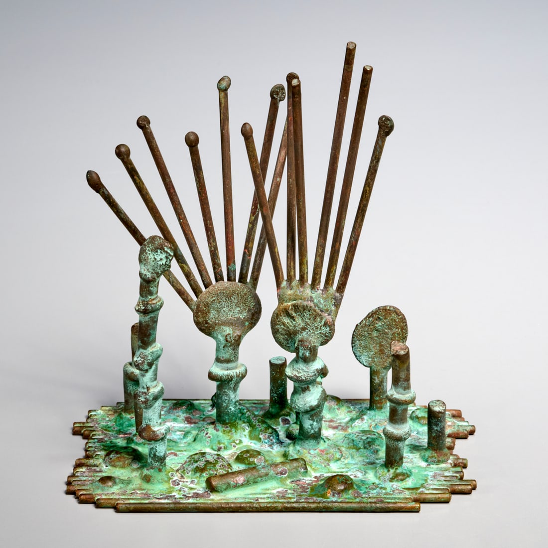 Klaus Ihlenfeld, patinated bronze sculpture: Klaus Ihlenfeld, patinated bronze sculpture, Klaus Ihlenfeld (German, 1934-2026), Untitled abstract, stamped "K" on low protrusion at edge, 6.25"h x 5.75"w x 3.25"d Provenance: Acquired directly from