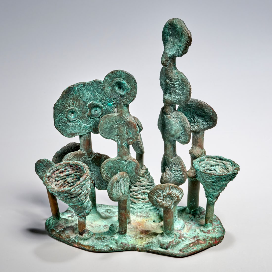 Klaus Ihlenfeld, patinated bronze sculpture: Klaus Ihlenfeld, patinated bronze sculpture, Klaus Ihlenfeld (German, 1934-2026), Untitled abstract, stamped "K" at edge, 7.25"h x 6.5"w x 4"d Provenance: Acquired directly from the artist by the