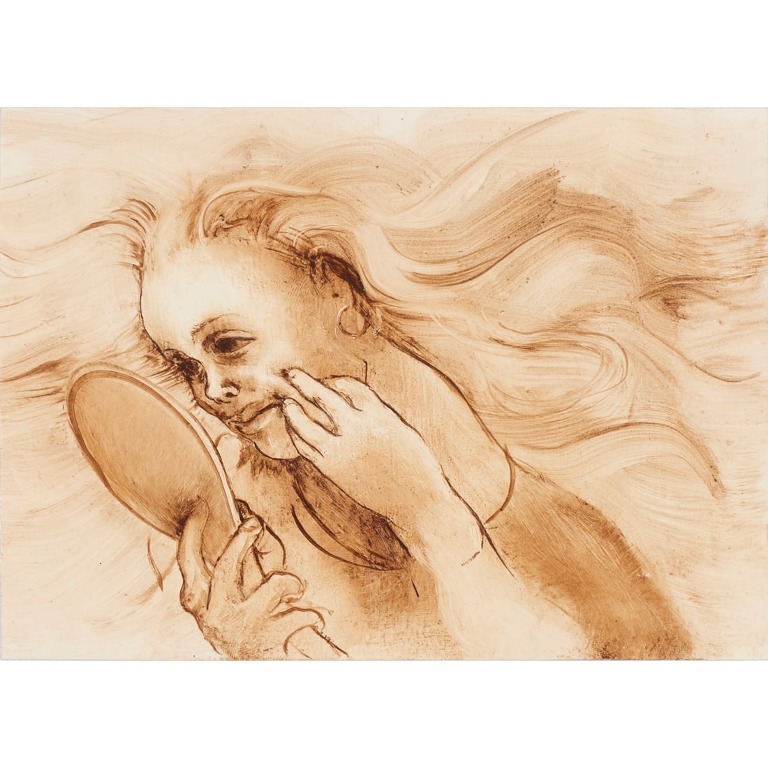 Inka Essenhigh, oil on enamel on paper, 2004: Inka Essenhigh, oil on enamel on paper, 2004, Inka Essenhigh (American, b. 1969), "The New Nose", signed, dated and titled verso, exhibition label, loose and unframed, 5"h x 7"w (sheet) Provenance: