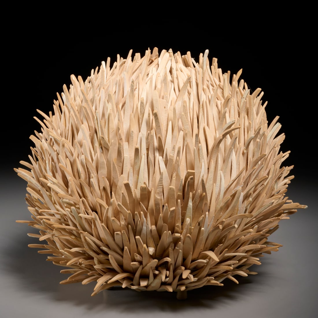 Danish Sea Urchin table lamp: Danish Sea Urchin table lamp, Mid-late 20th c., bleached coconut wood, unmarked, approx. 12"h x 12"dia