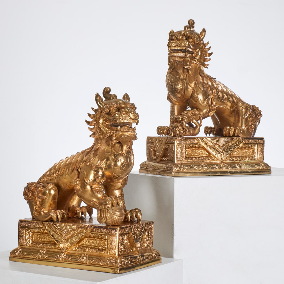 Pair Chinese style gilt bronze Buddhist lions (1 of 6)