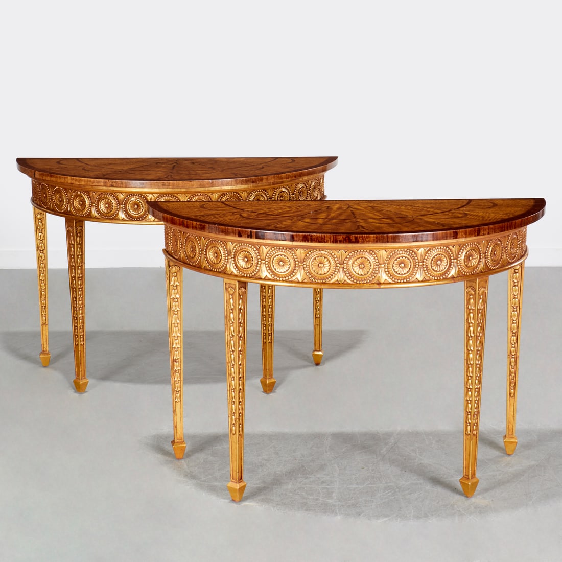 Pair George III style giltwood demi-lune consoles (1 of 7)