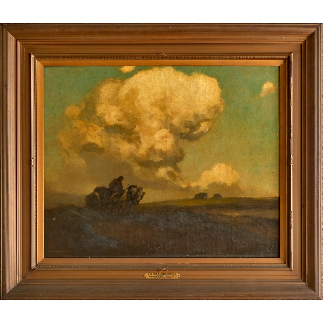 George E. Browne, large oil on canvas, ex museum: George E. Browne, large oil on canvas, ex museum, George Elmer Browne (American, 1871-1946), "The White Cloud", 1910, signed lower left, artist placard to frame, provenance label verso, 31.5"h x 38.75