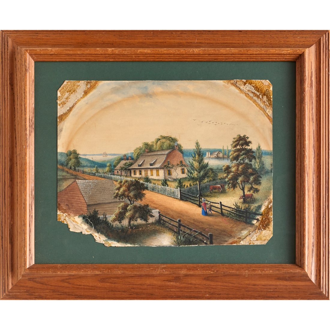 James Ryder van Brunt, watercolor, 1880: James Ryder van Brunt, watercolor, 1880, James Ryder van Brunt (American, 1820-1916), Landscape with Farmhouse, watercolor on paper, artist's insignia and date in red lower right, framed under glass, 