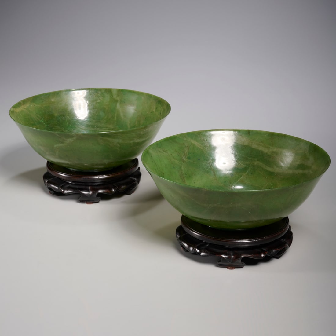 Pair large Chinese spinach green jade bowls (1 of 5)