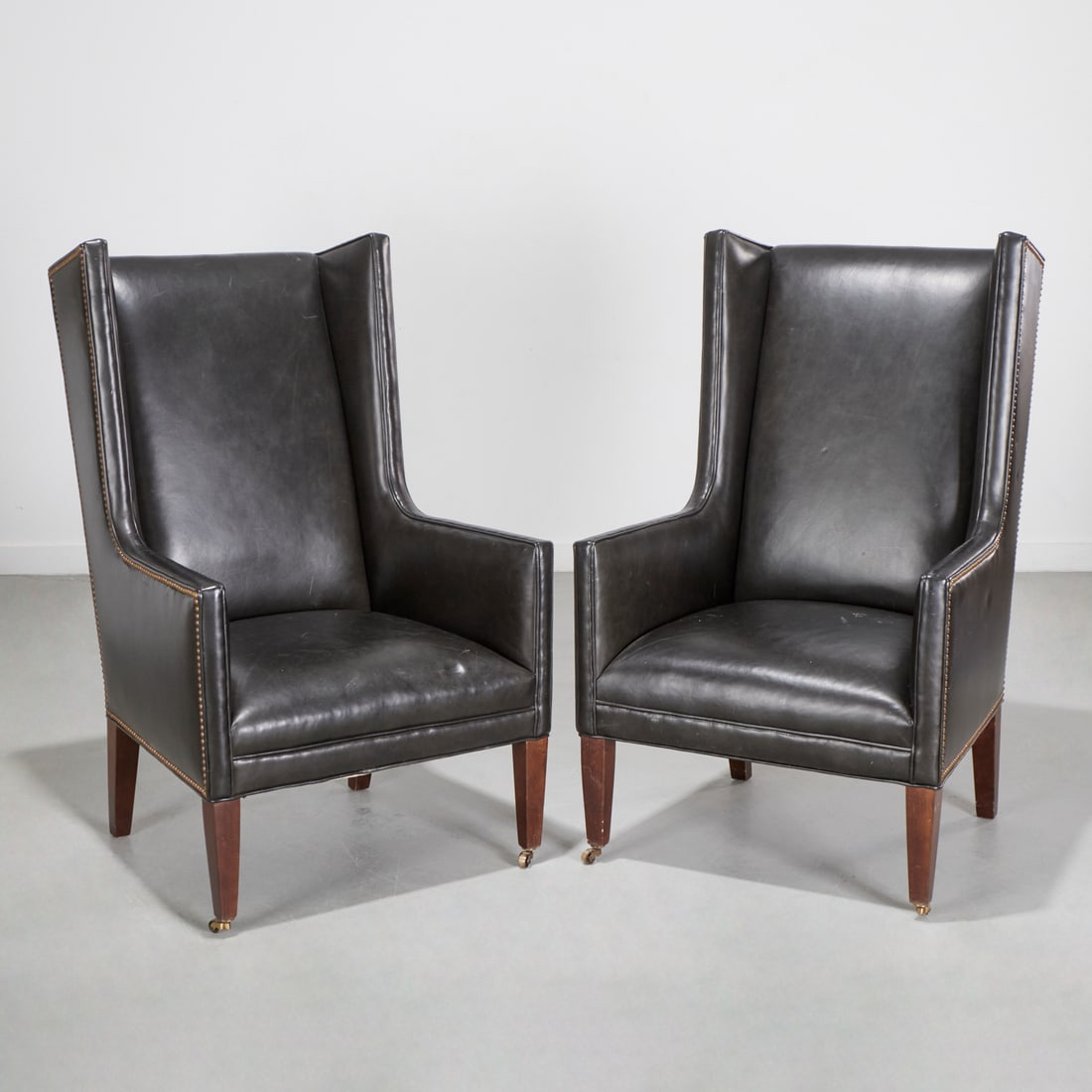 Lee Industries, pair leather wingback chairs (1 of 7)