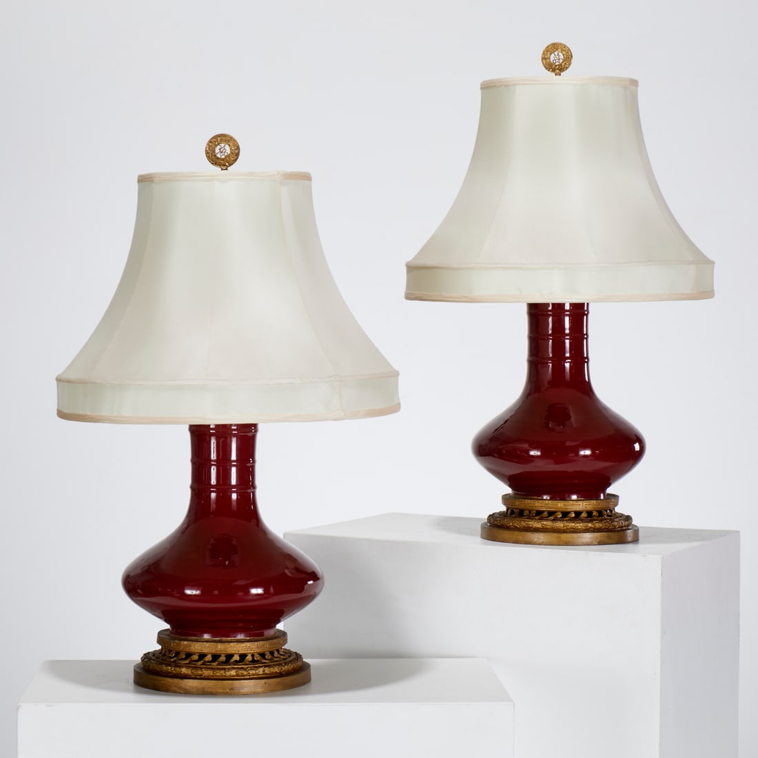Pair Chinese oxblood porcelain vase lamps (1 of 6)