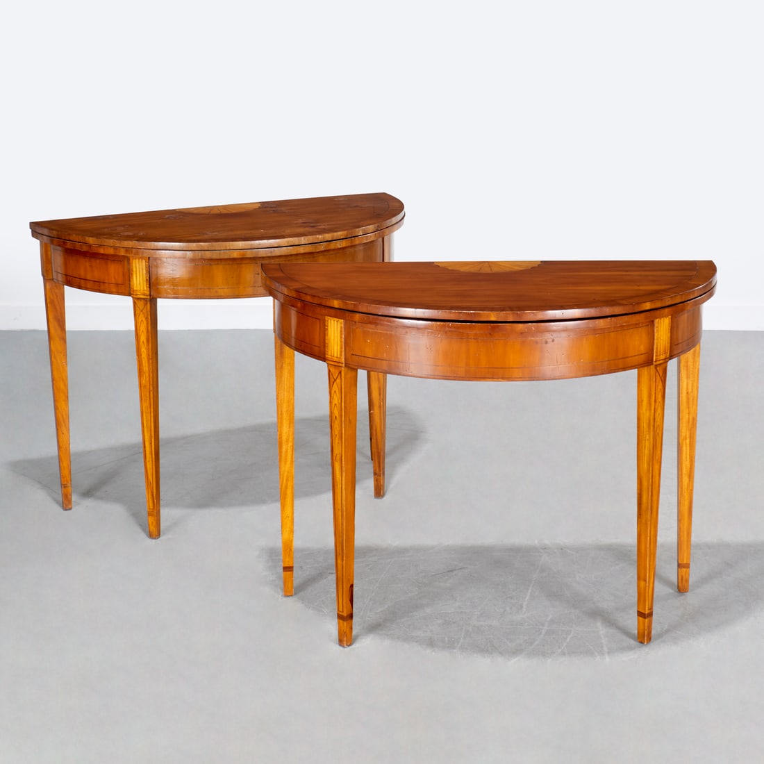 Alfonso Marina, pair inlaid demilune tables (1 of 10)