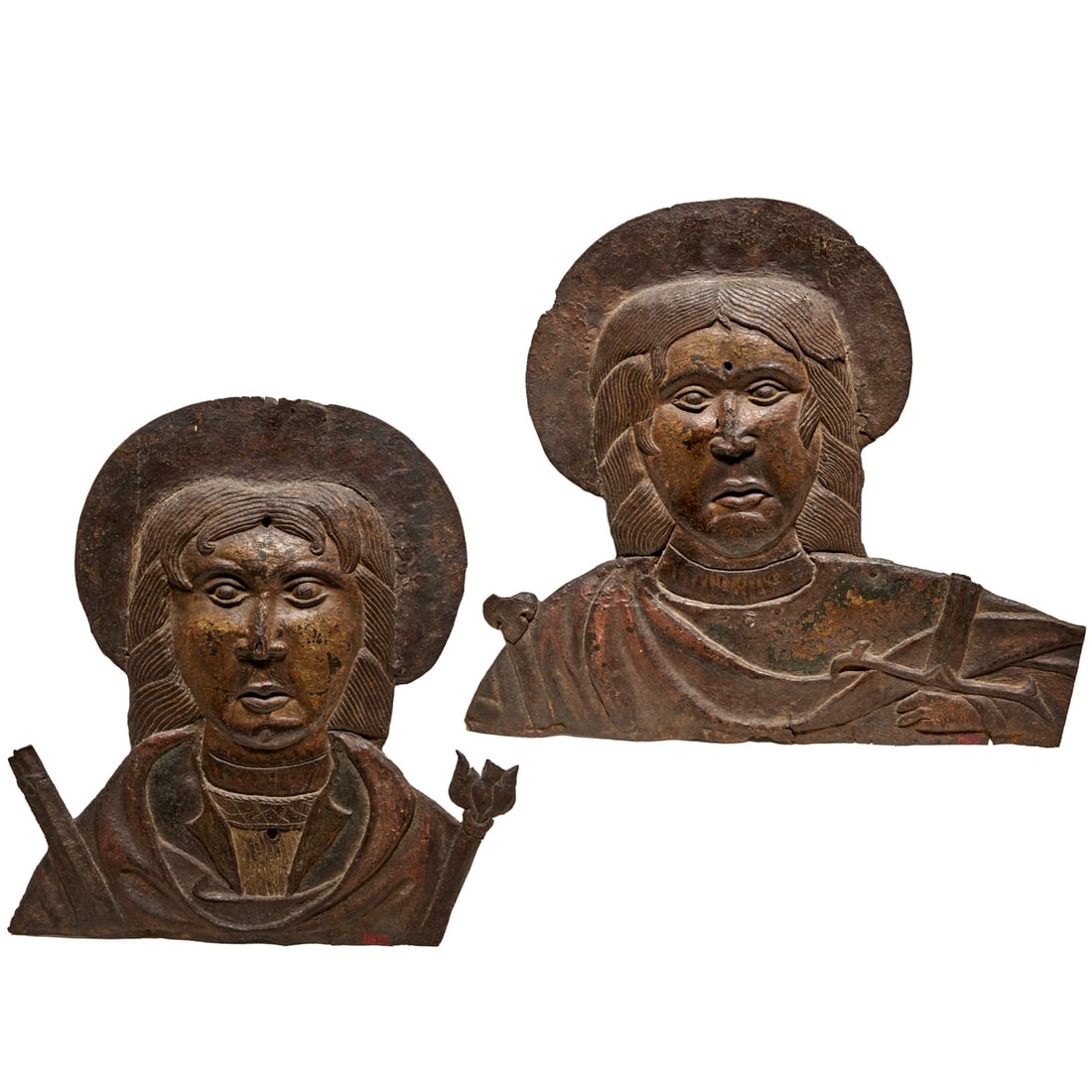 (2) Byzantine style iron plaques of Saints (1 of 4)