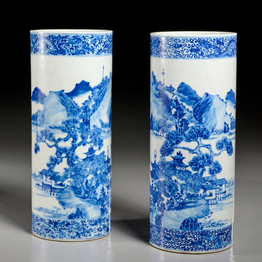 Pair Chinese blue & white hat stands (1 of 5)
