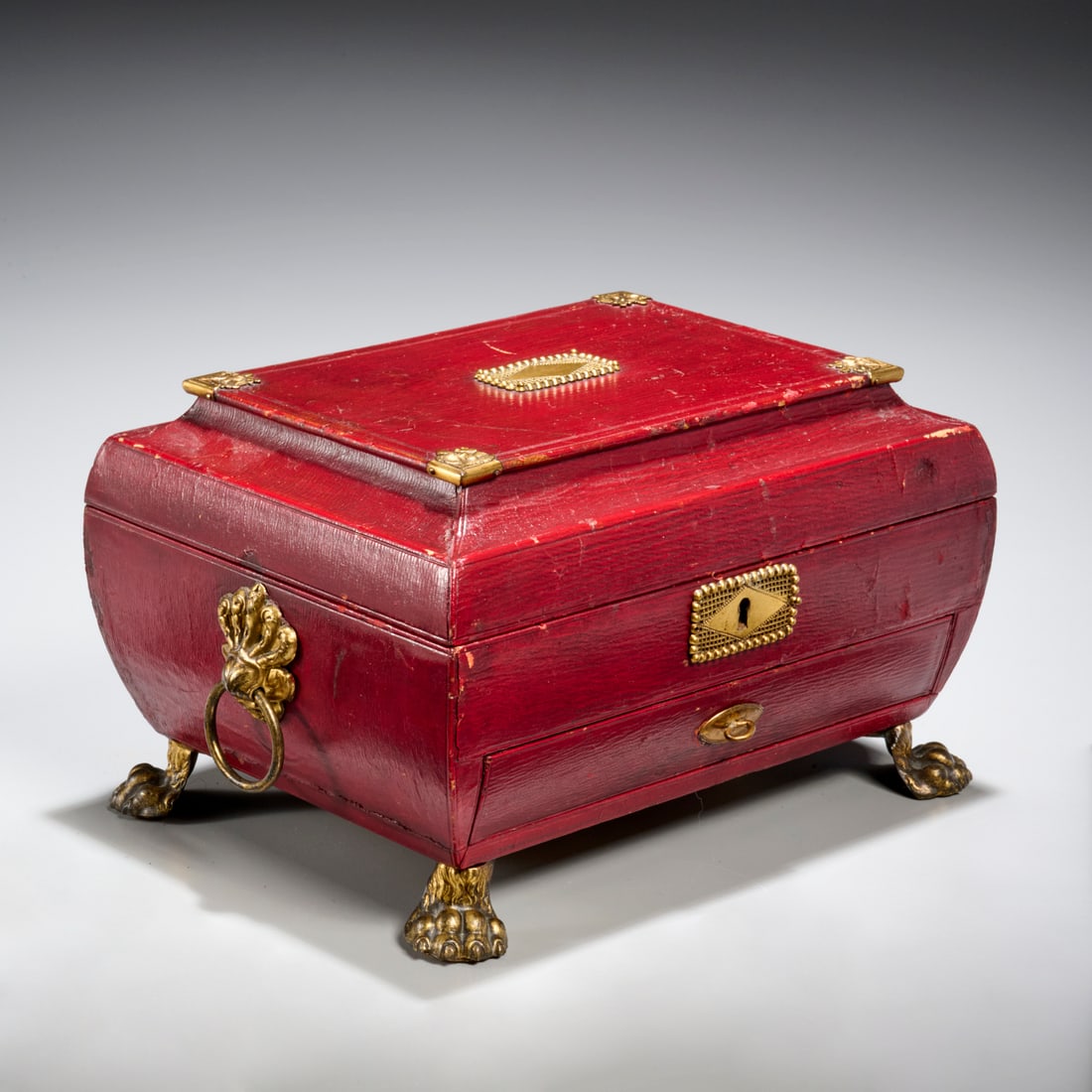 Regency gilt-metal mounted leather sewing box (1 of 11)