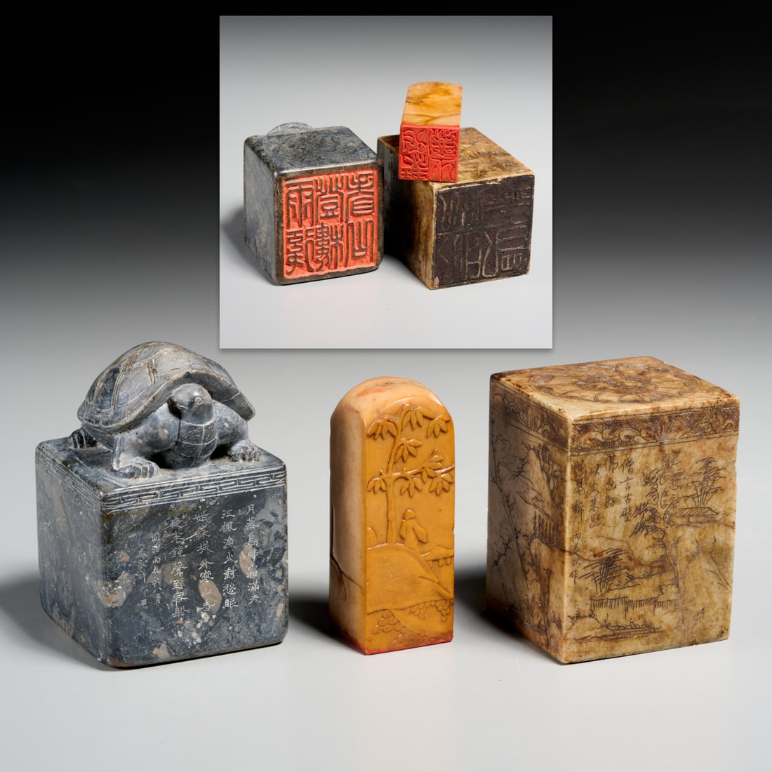 (3) Antique Chinese hardstone scholar's seals (1 of 7)