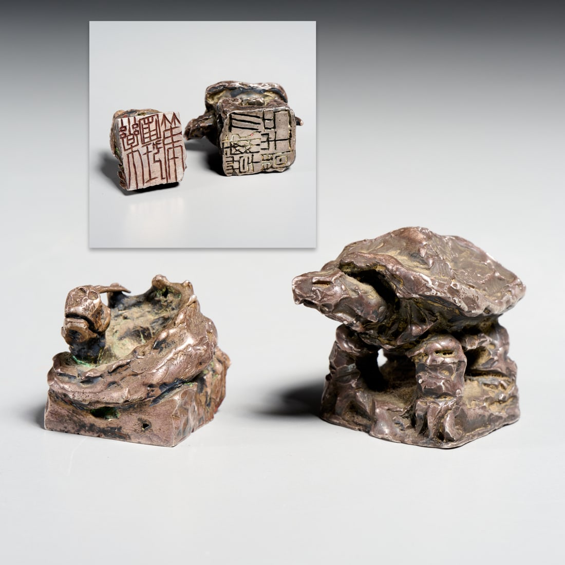 (2) Chinese silvered bronze scholar's seals (1 of 5)