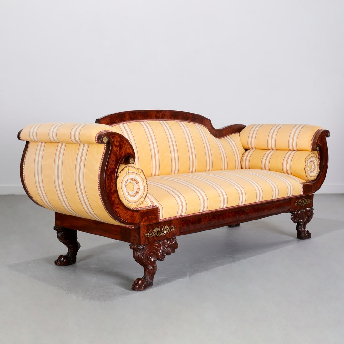 American Classical carved flame mahogany sofa (1 of 7)