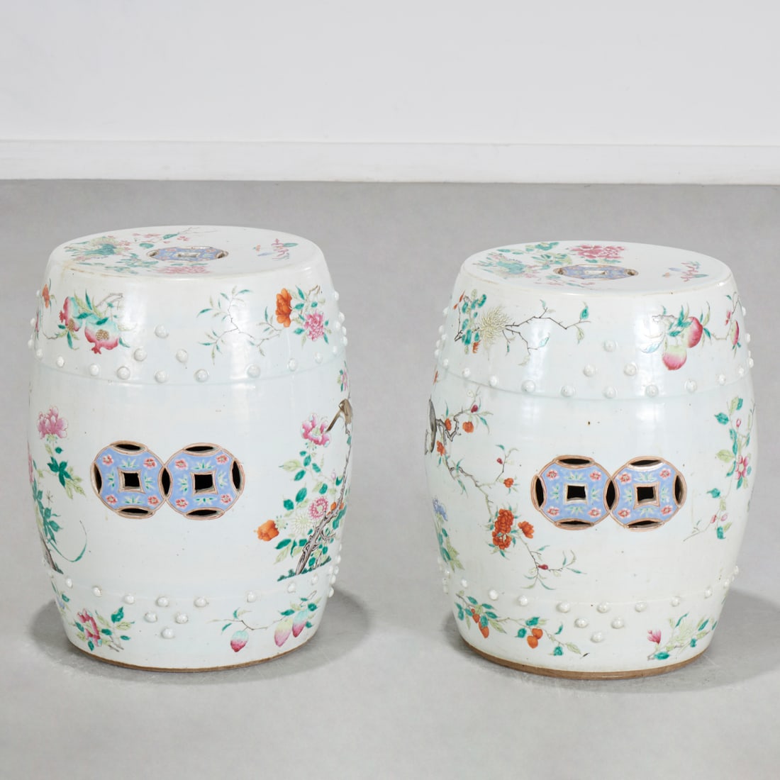 Pair Chinese famille rose porcelain garden seats (1 of 5)