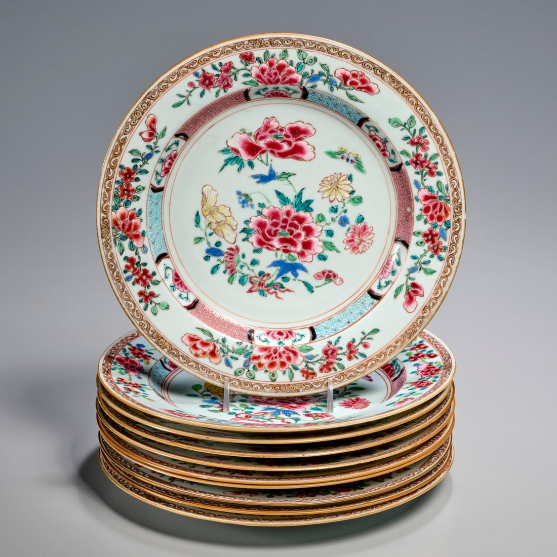 Set (9) Chinese Export famille rose plates (1 of 8)