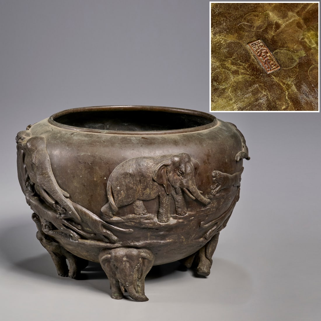 Genryusai Seiya (attrib), bronze jardiniere (1 of 7)