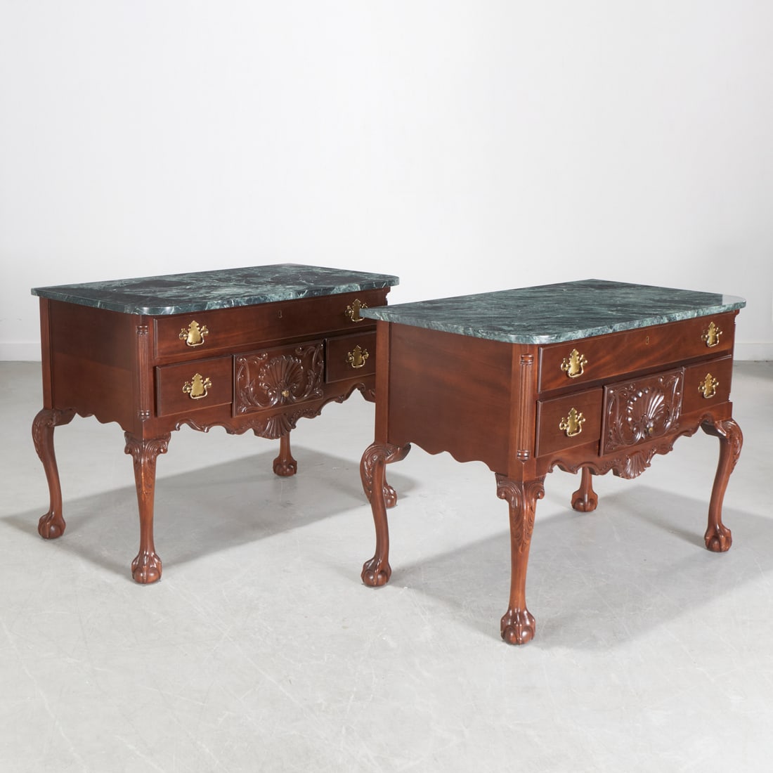 Pair Chippendale style marble top mahogany lowboys (1 of 9)