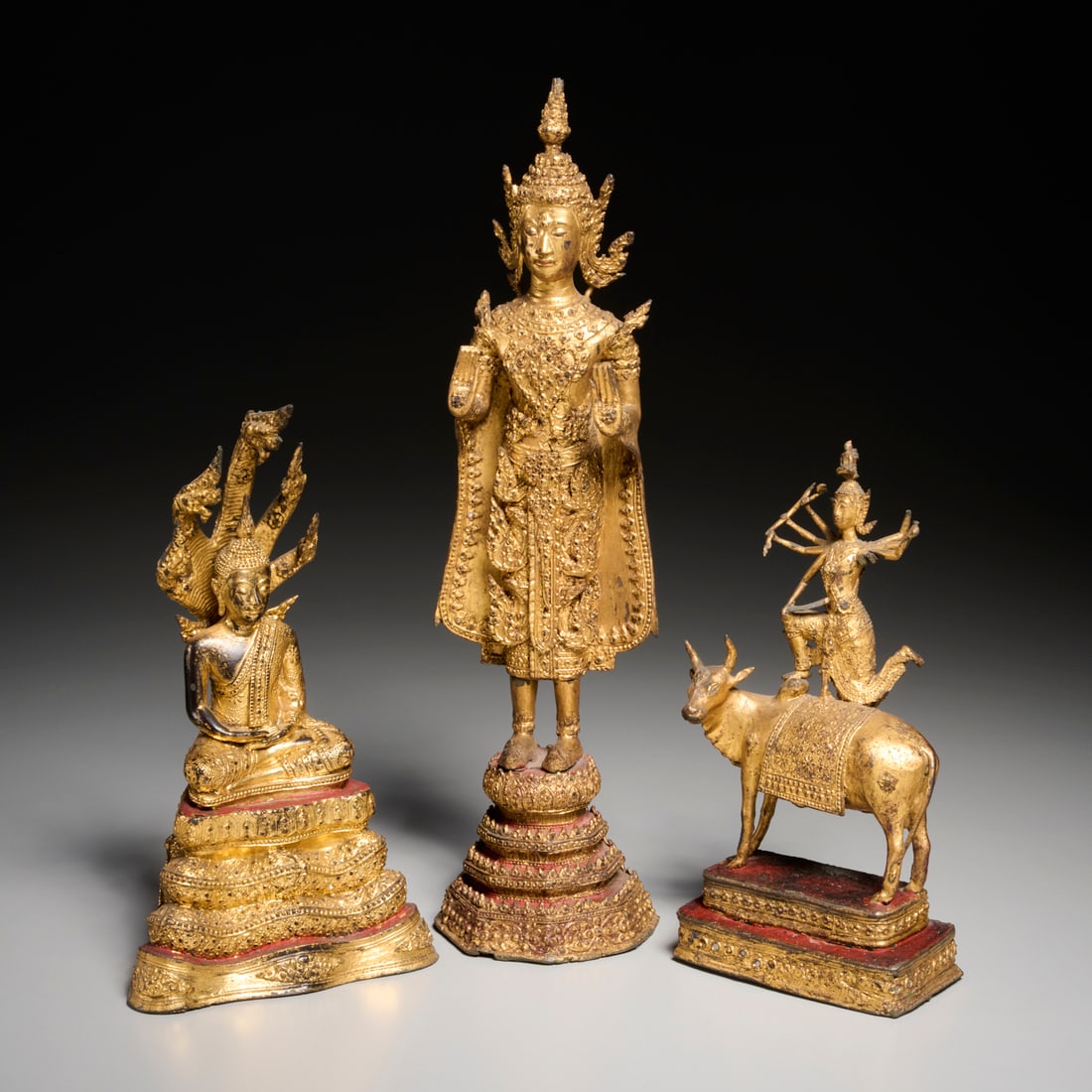 (3) Thai gilt bronze Buddhist sculptures (1 of 8)