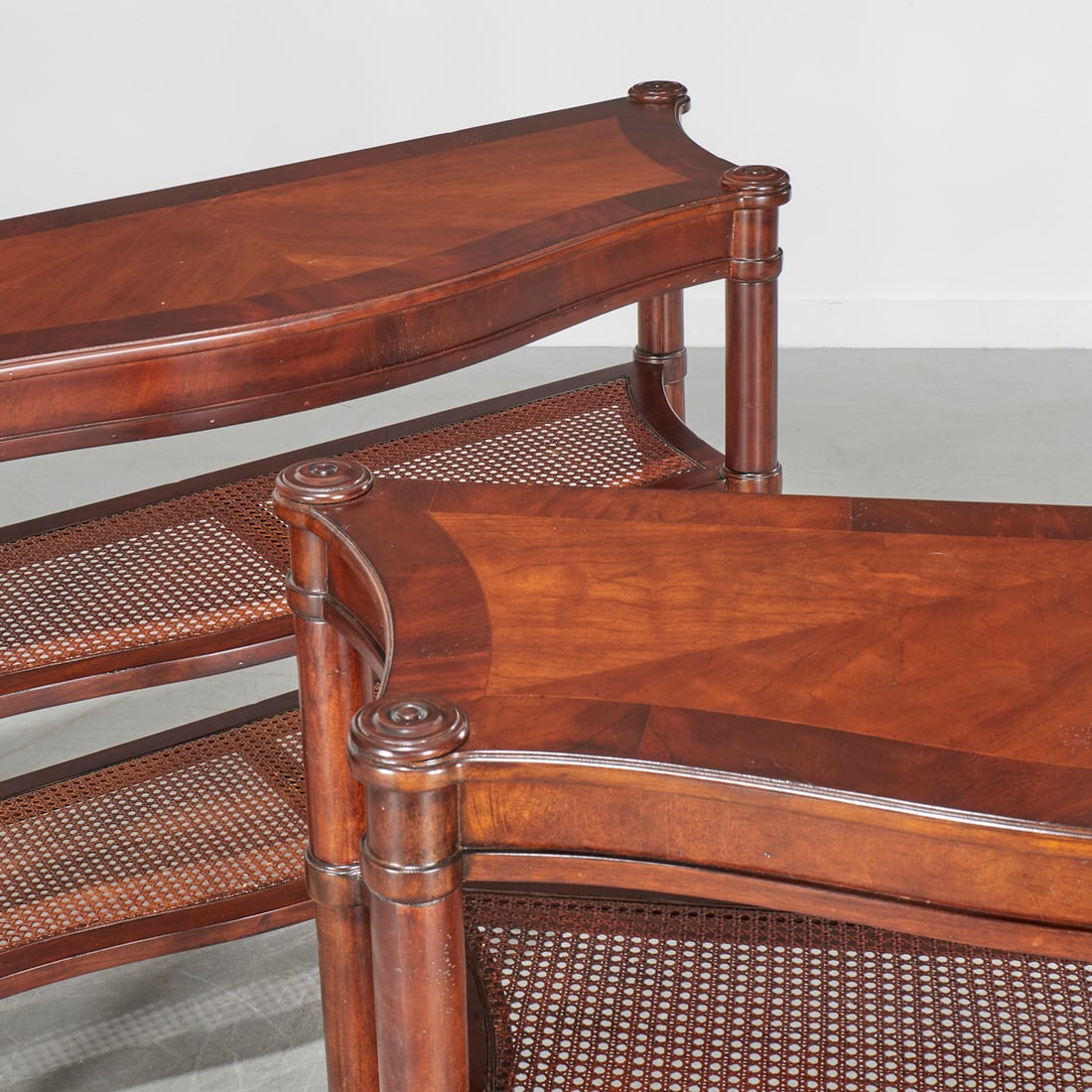 Pair Hekman Regency style caned console tables - 2