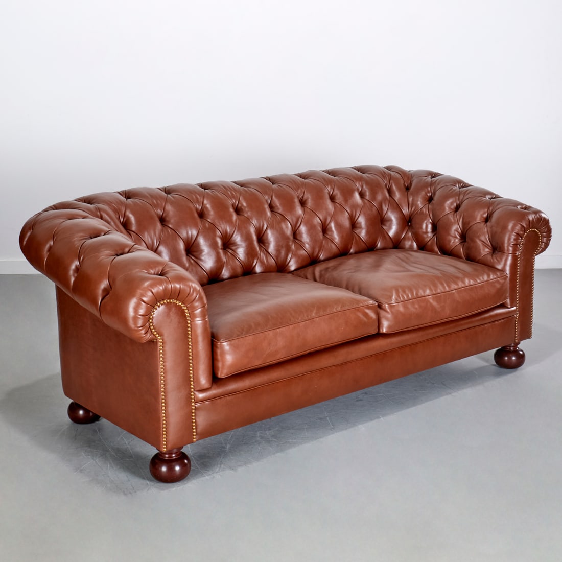Chesterfield style brown leather sofa (1 of 7)