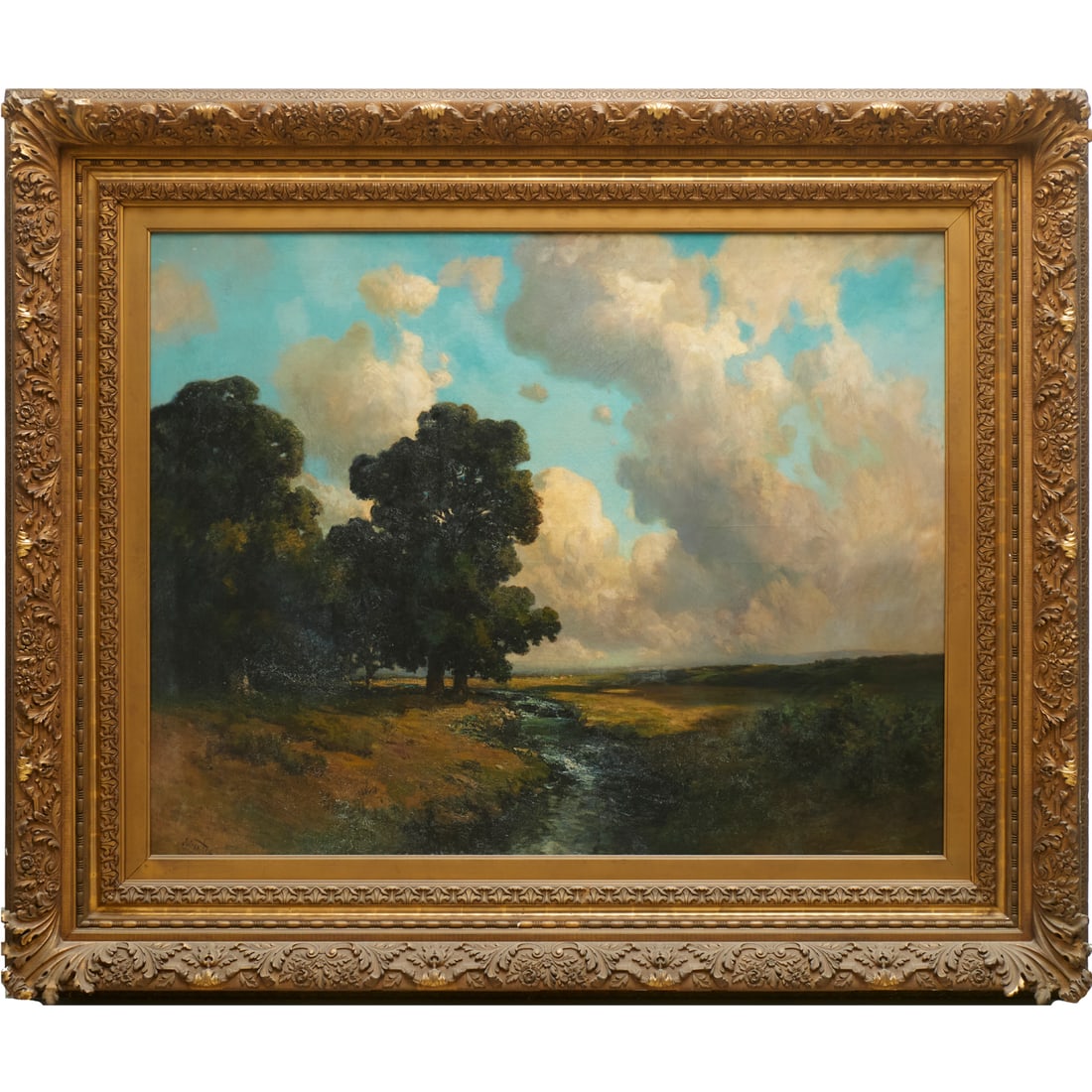 Julian Walbridge Rix, oil on canvas, ex museum: Julian Walbridge Rix, oil on canvas, ex museum, Julian Walbridge Rix (American, 1850-1903), "Sunshine and Shadow", signed lower left, provenance tag verso, 46"h x 58"w (sight), 66.5"h x 79"w (frame)