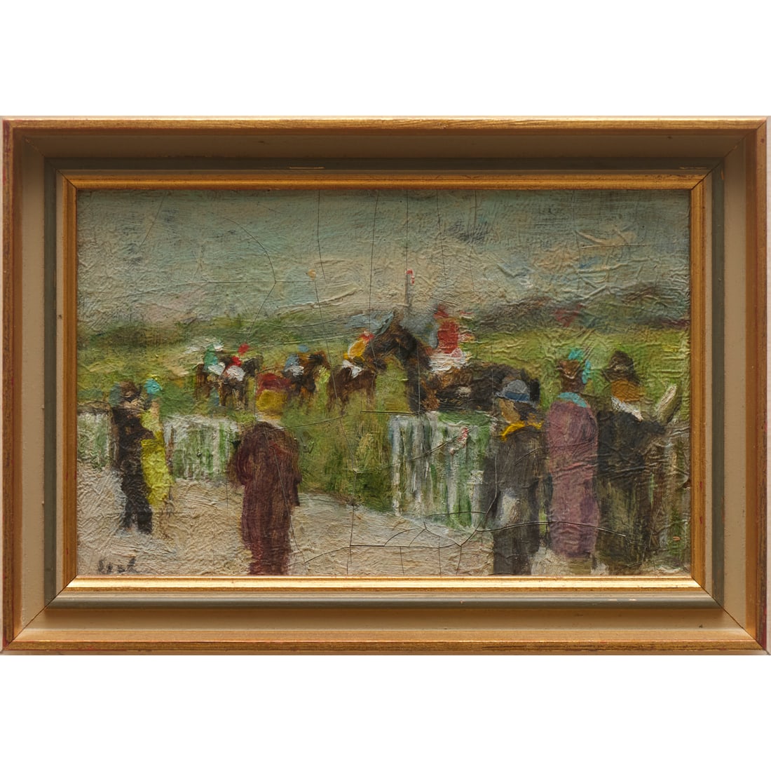 Gabriel Spat, oil on canvas board: Gabriel Spat, oil on canvas board, Gabriel Spat (American, 1890-1967), "Longchamp", signed lower left, labeled verso, 4.5"h x 6.75"w (sight), 6"h x 8.5"w (frame) Provenance: A Private Collection: