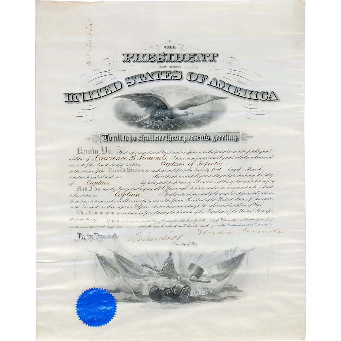 Theodore Roosevelt, signed commission, 1901 (1 of 7)