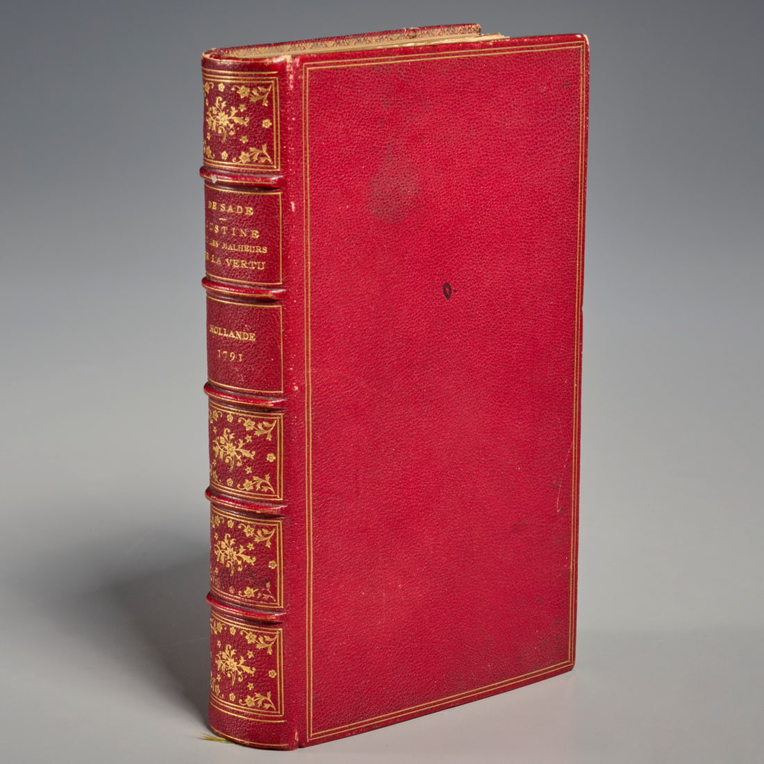 Marquis de Sade, Justine, 1791, fine binding: Marquis de Sade, Justine, 1791, fine binding, Donatien Alphonse Francois de Sade. Justine, ou Les Malheurs de la Vertu. Chez les Libraires Affocies, en Hollande, 1791, Books One and Two bound together