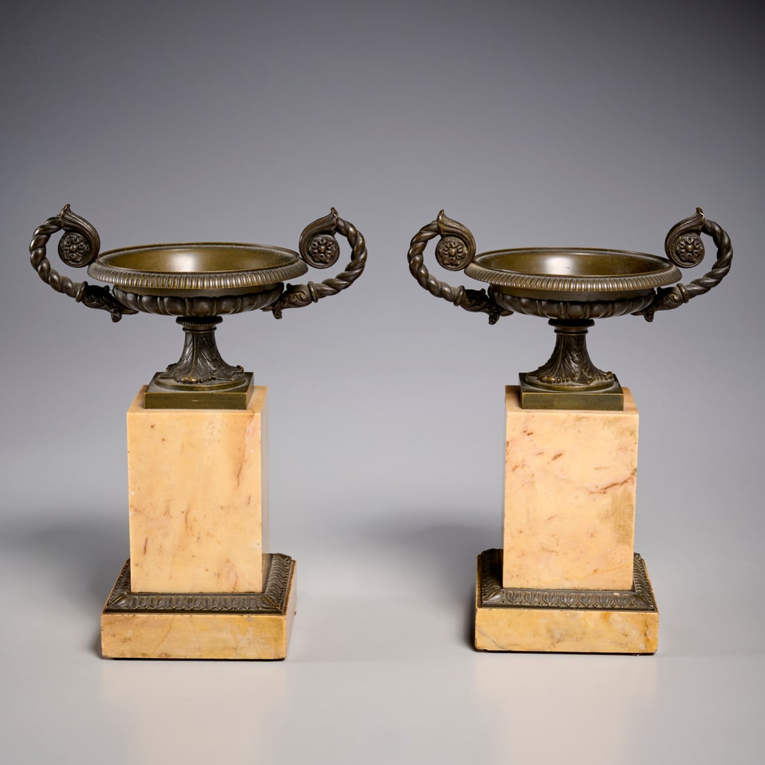 Pair Charles X bronze and marble tazze (1 of 6)