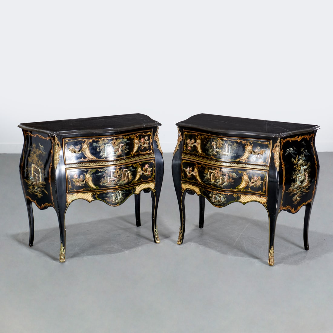 Pair Louis XV style chinoiserie lacquer commodes (1 of 10)