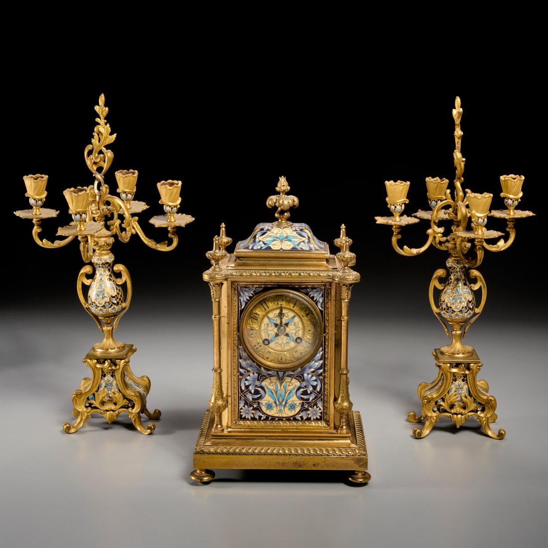 French bronze, champleve enamel clock garniture (1 of 10)