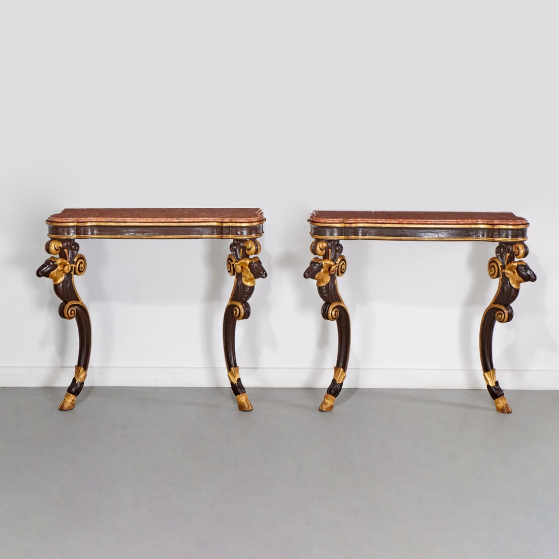 Pair Continental Rococo marble top consoles (1 of 7)