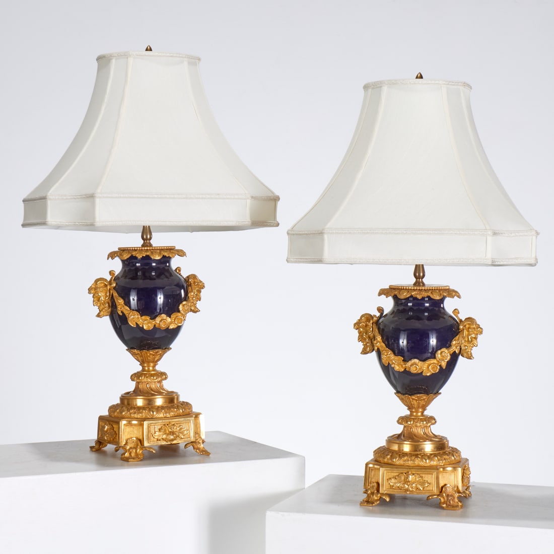 Pair Louis XVI bronze mounted Sevres style lamps (1 of 8)