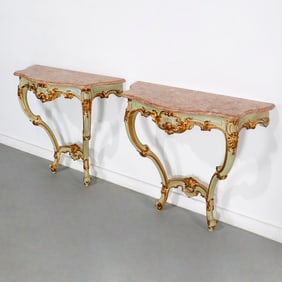 Pair antique Venetian Rococo style consoles