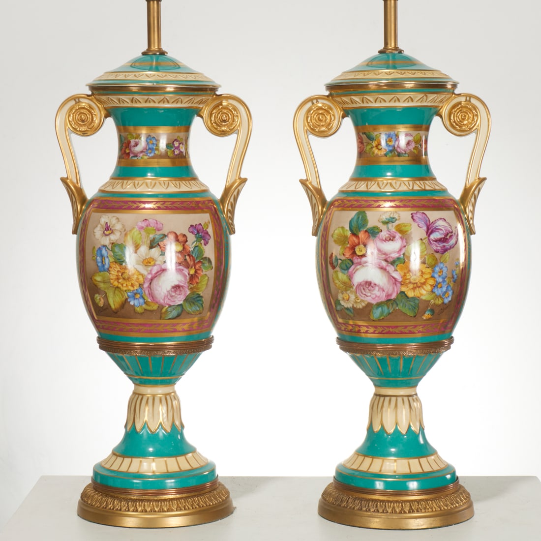 Pair Sevres style porcelain urn lamps (1 of 8)
