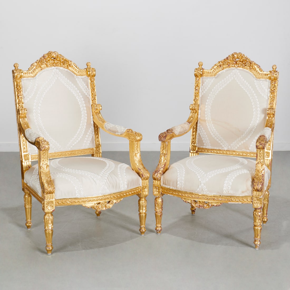 Pair Louis XVI style giltwood fauteuils a la reine (1 of 10)
