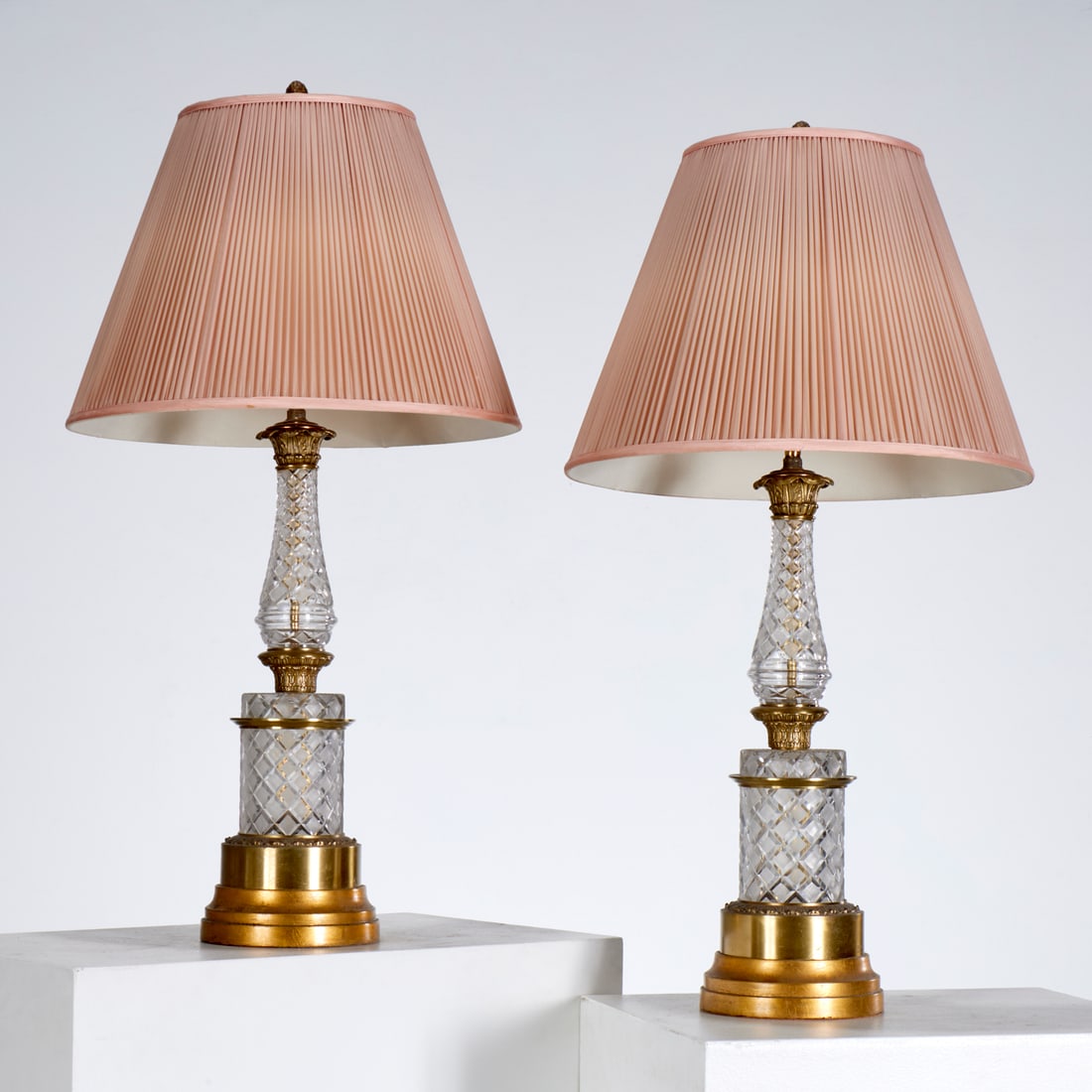 Pair Baccarat style cut crystal bronze table lamps (1 of 6)