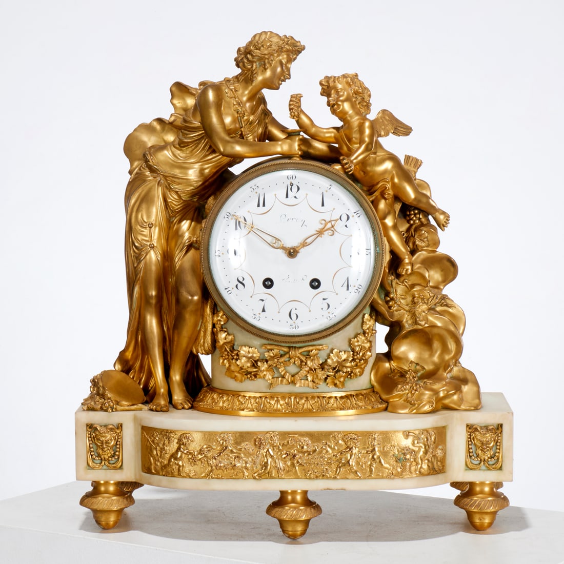 L. Leroy & Cie gilt bronze, marble mantel clock (1 of 10)
