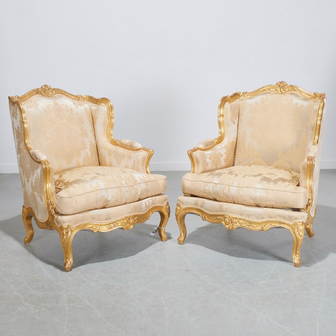 Nice pair Louis XV style giltwood bergeres (1 of 7)