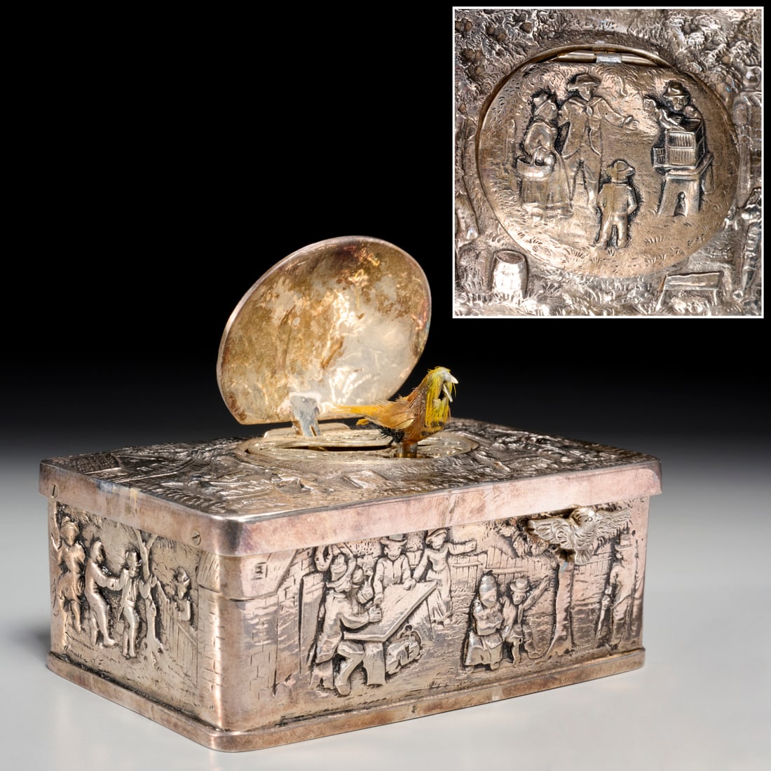 Emil Brenk, silvered metal singing bird box (1 of 10)