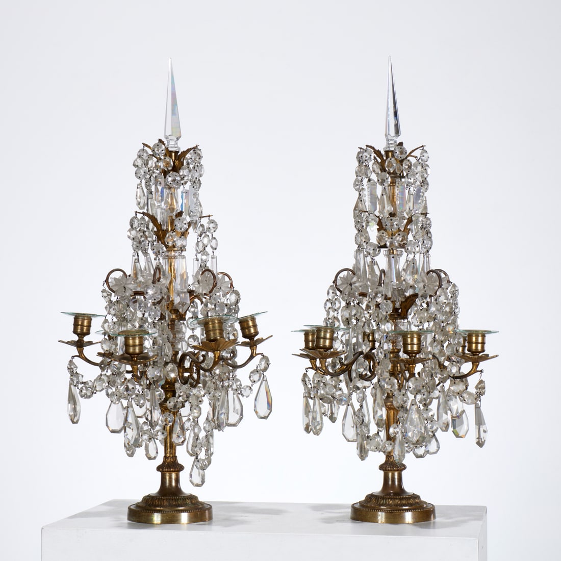 Pair Louis XVI style bronze and glass girandoles (1 of 6)