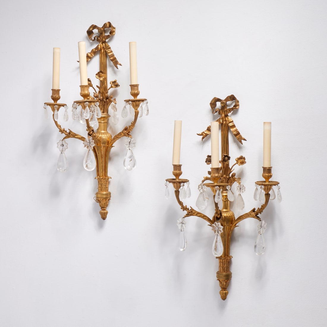 Pair Louis XVI style bronze rock crystal sconces (1 of 7)