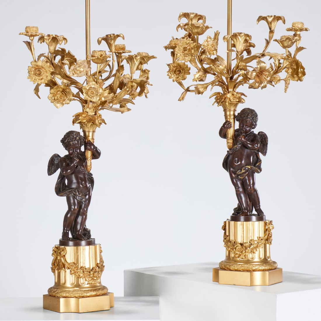 Pair large Napoleon III bronze candelabra lamps (1 of 10)