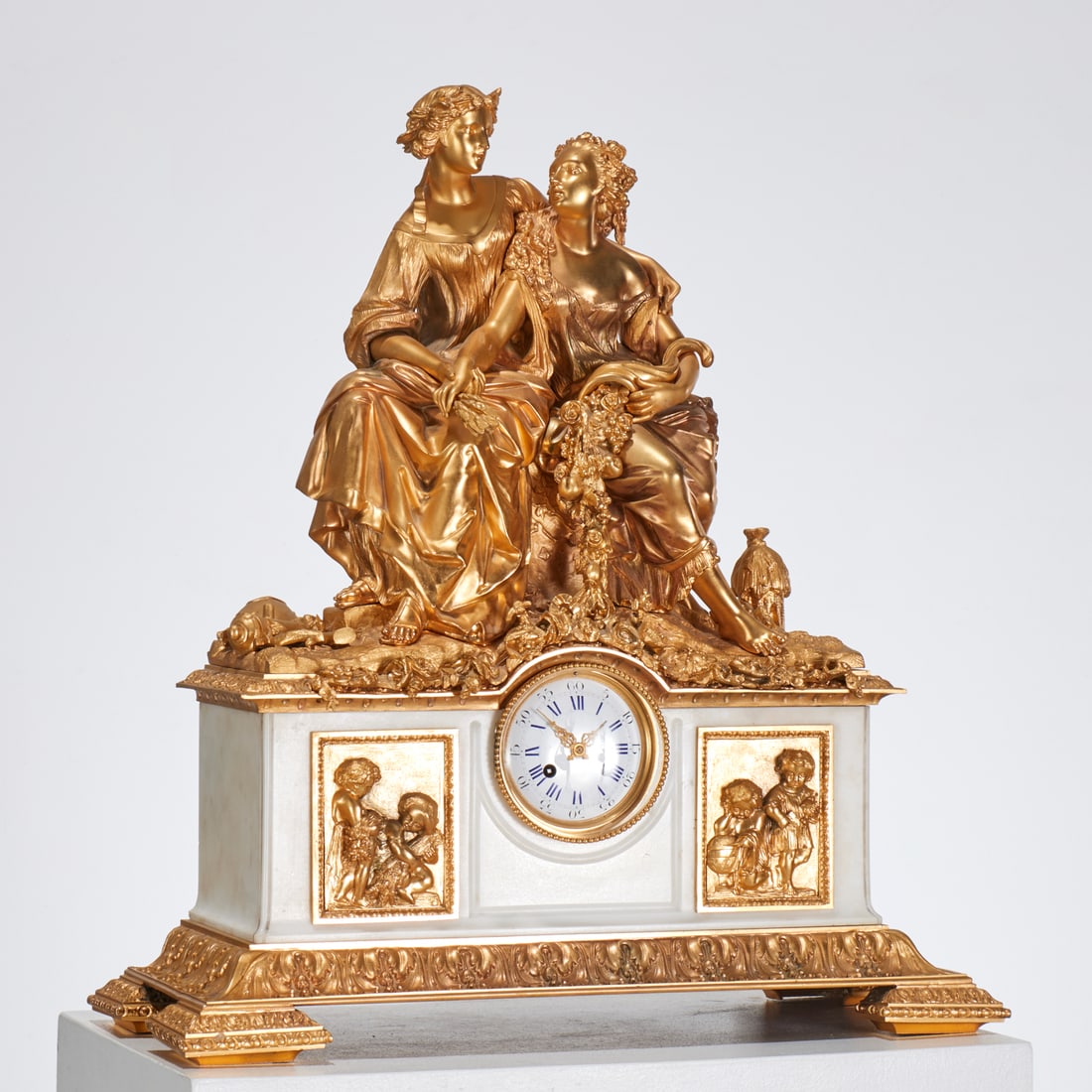 Large Napoleon III bronze and marble mantel clock (1 of 10)