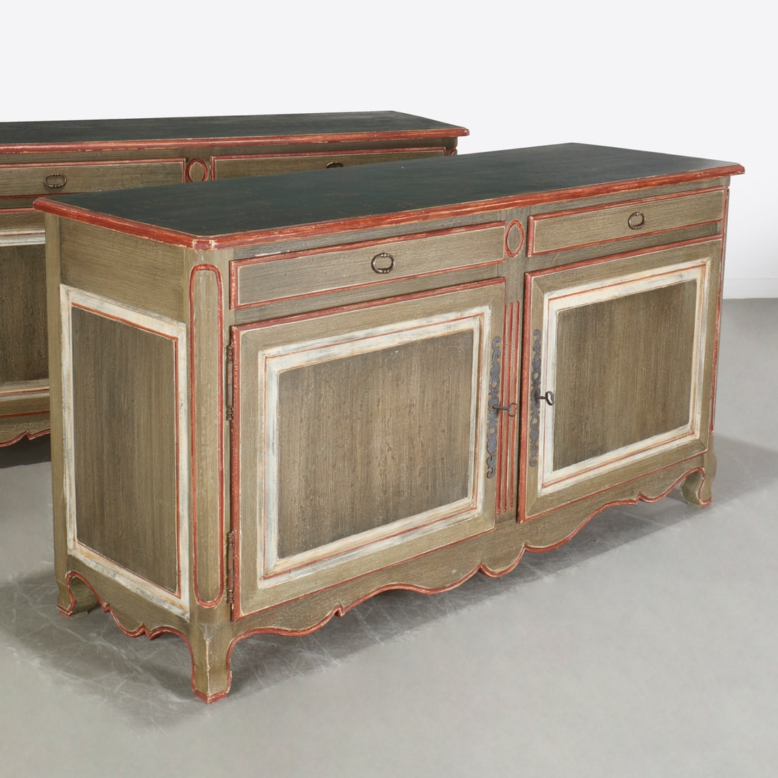 Niermann Weeks, pair polychrome sideboards (1 of 7)