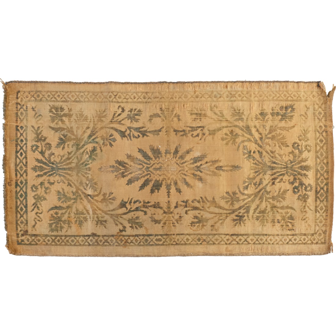 Scutari voided velvet panel, ex museum: Scutari voided velvet panel, ex museum, 18th c., Turkey, stylized foliate design, geometric border panel, with Museum accession number, 37.25"l x 19.5"w Provenance: Works Deaccessioned to Benefit The