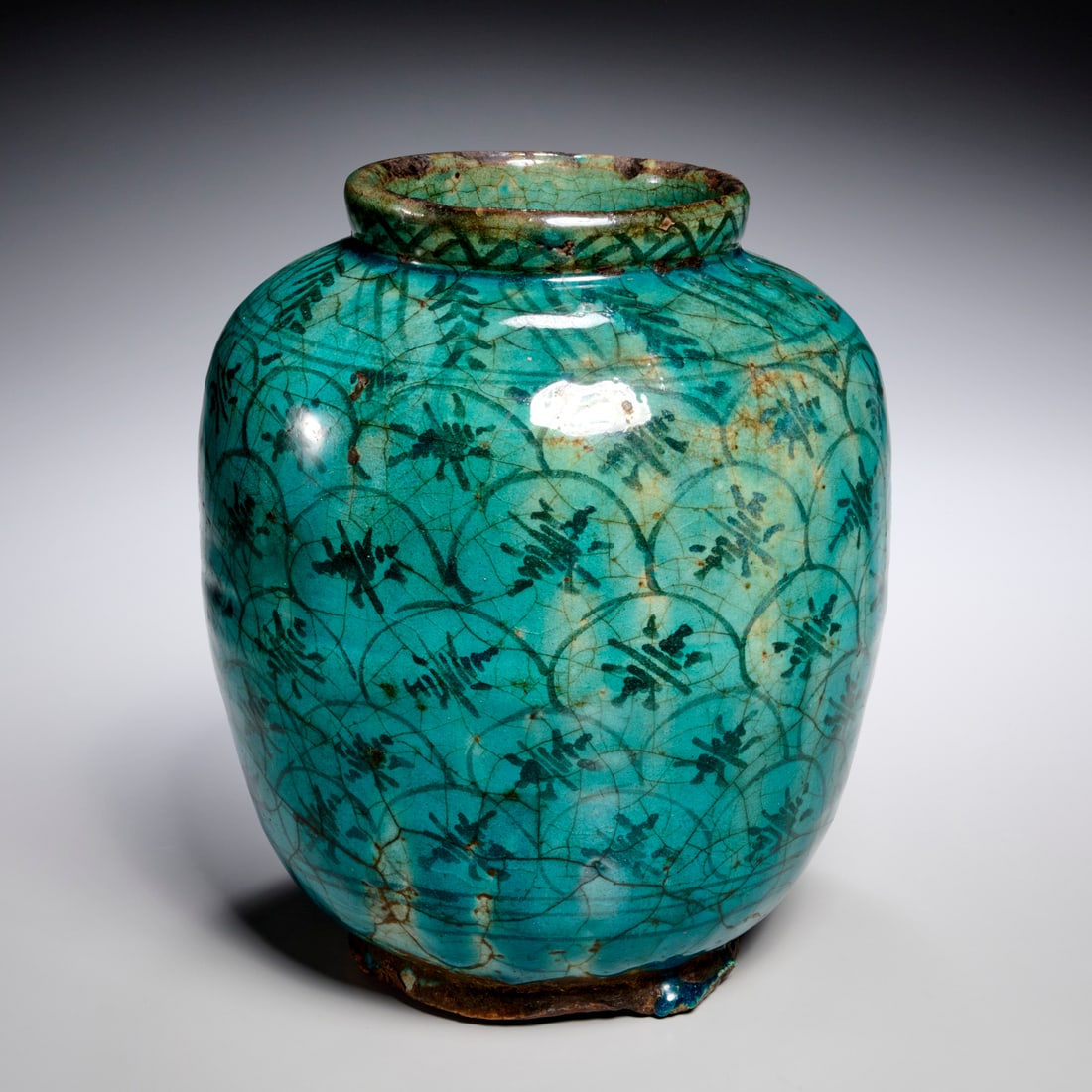 Qajar turquoise glaze pottery jar, ex museum (1 of 8)