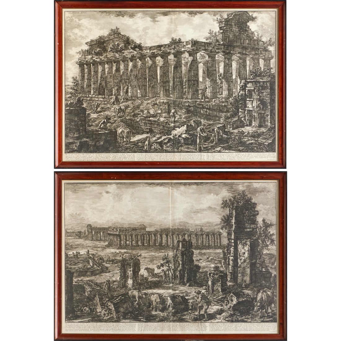 Giovanni Battista Piranesi, (2) etchings on paper: Giovanni Battista Piranesi, (2) etchings on paper, Giovanni Battista Piranesi (Italian, 1720-1778), "Vue de ce qui restes encors de Murs...", "Vue des restes de la Celle du Temple de Neptune...", c. 1