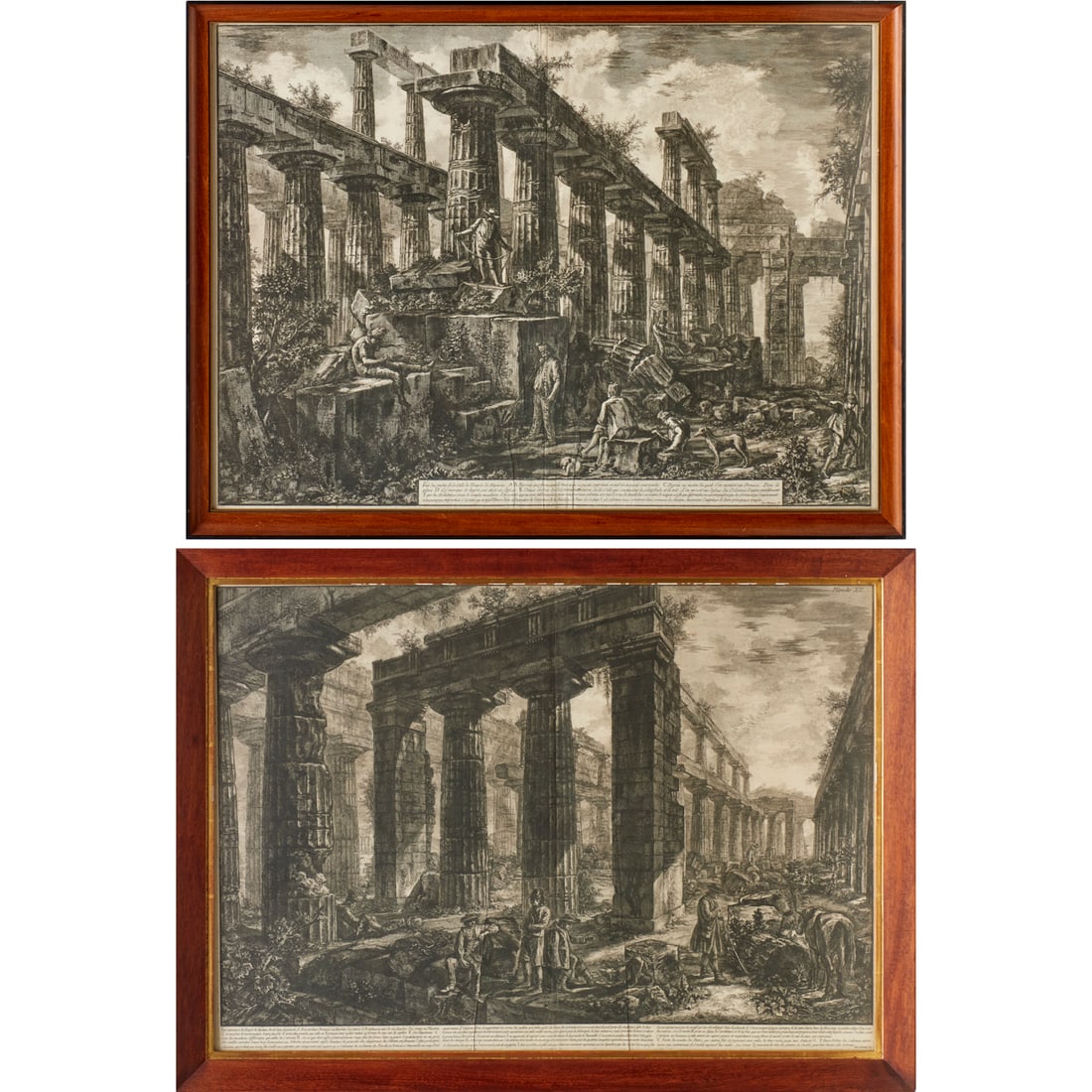 Giovanni Battista Piranesi, (2) etchings on paper: Giovanni Battista Piranesi, (2) etchings on paper, Giovanni Battista Piranesi (Italian, 1720-1778), "Vue interieure du Temple de Neptune...", "Vue des restes de la Celle du Temple de Neptune...", c. 1